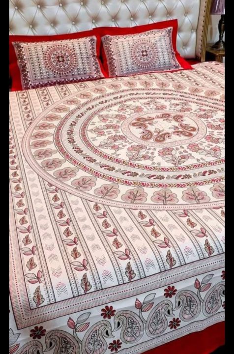 Multi-color%20King%20Size%20Printed%20Cotton%20Bed%20Sheet%20(8.5%20feet%20x%207.5%20feet)%20With%202%20Matching%20Pillow%20Covers%20-%20Flat%20Sheet%20-%20Hand%20Washable%20-%20Image%203