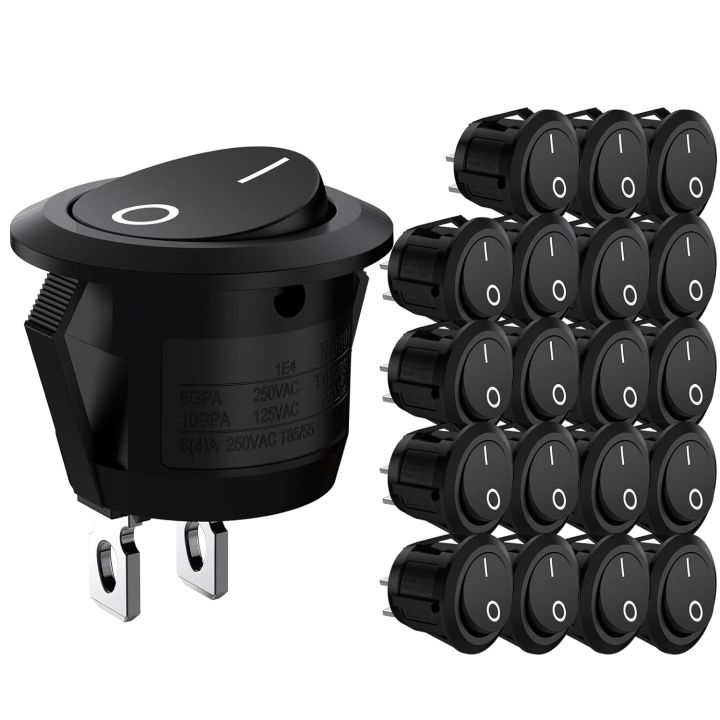 20pcs 10pcs Rocker Switch Black On Off 2 Pin Mini Round Toggle Switch ...