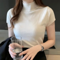 Women's Half-High Neck T-Shirt Fashion Jumper Casual Tops Korean Style Elegant Solid-Coloured Clothing Spring And Summer Season. 