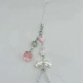 Pink Cute Peach Phone Charms Pendant Cute Bowknot Bead Handmade Sweet Girl Keychain For iPhone Camera Chain Love Heart Jewelry. 