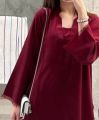 long red and maroon shirt trendy girls women fashion beautiful neck desing best for ramzan and eid. 