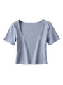 Women Square Neck Rib Crop T-shirt Short Sleeve Crop Top.