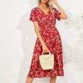 High Quality Luxury Design Dress 2024 Elegant Waist Cinching V-neck Printed Elastic Waist Maxi  Dress Women Clothing Vestido. 