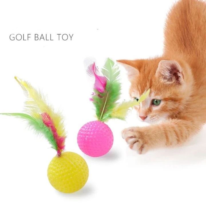 Cat Toy With Feathers In Rainbow Colors Entertaining Cat Ball Kitten Kicking Toy