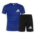 Summer fashion high-quality set men's short sleeved set fashion casual shorts sports set men's T-shirt+shorts two-piece set. 