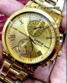 New Fashion Luxury Sun Moon Star Diamond  Men's Quartz Watch+Braclete  -Mens Steel Band Watch +Chain Braclete+3D Bar Stick Locket +Ring  -High Quality Golden In  Random Dail With Stainless steel Straps Casual Watch+Chain Braclets+Nacklace+Ring  For men. 