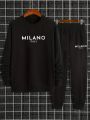 The New Men's Round-Neck Hoodie Set for Spring and Autumn 2025 Features a Casual and Comfortable 3D Letter Pattern Print. 
