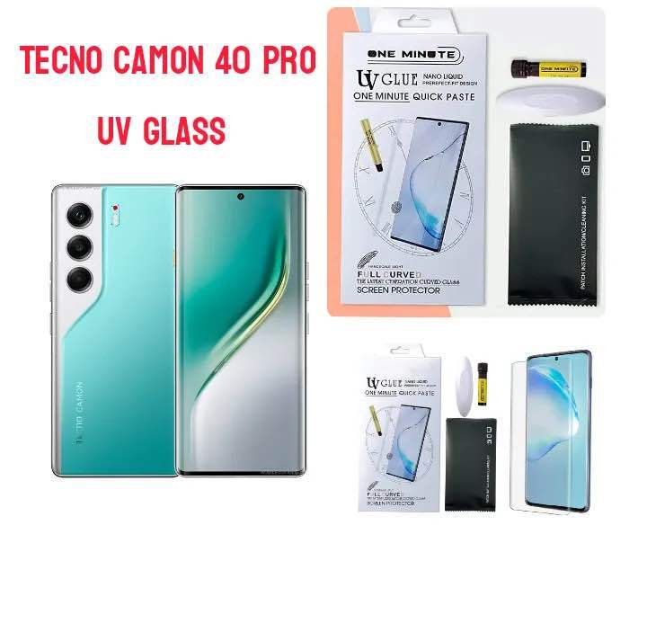 For Tecno Camon 40 Pro (A+ GRADE) Premium UV Tempered Glass Screen protector Curved with Liquid Glue and UV Light -transparent clear