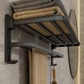 Matte Black 50CM Folding Holder With Hook Towel Holder Wall Mount AluminumTowel Rack. 