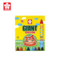 Sakura Crayons, Large Sticks, 8 Colors / 12 Colors, for Children 3-6 Years Old, Non-Toxic (Triangular Handle), Bouncy Pig Hippo Pattern, Jumbo Crayons.. 