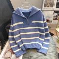 Sweater pullover women Spring and Autumn underwear 2024 New zipper stripe underlay short style popular premium sweater female.