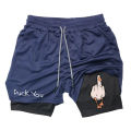 Cartoon Duck Print Men's Shorts Summer Double Layer Letter Print Quick Drying Pants Fitness Tracksuit Beach Short Pants RL0358.