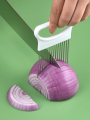 Effortlessly Slice Onions with this 1pc Colorful Onion Slicer Kitchen stainless steel potato chip onion holder. 