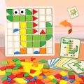 120Pcs Wooden Mosaic Puzzle Toy Montessori Kids Wooden 3D Geometric Shape Jigsaw Puzzle Board Set Baby Early Education Toys for. 