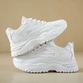 White Sneakers Women 2024 New Leather Chunky Sneakers Women's Sports Shoes Thick Tennis Vulcanized Shoes Basket Platform Shoes.