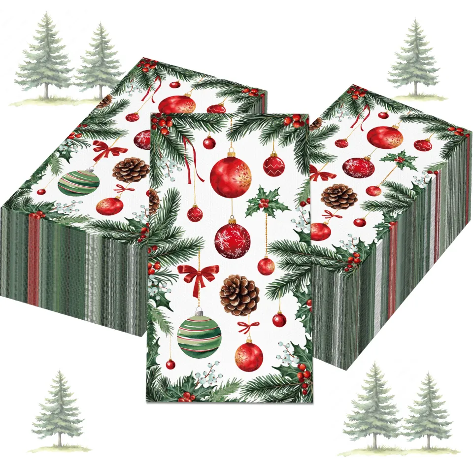 40Pcs Merry Christmas Party Supplies - Holiday Tableware Napkins With Festive Snowflake & Candy Designs