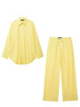 HH Women Yellow Stripe Blouse Pant Suit Loose Long Sleeve Shirt Drawstring Trousers 2024 Female Fashion Streetwear Outfits.