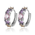 Huitan Fashion Luxury Colorful Pink/Purple CZ Hoop Earrings for Women Newly Designed Bridal Wedding Earrings Party Jewelry.