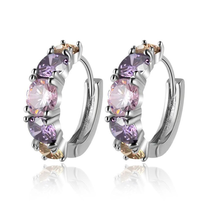 Huitan%20Fashion%20Luxury%20Colorful%20Pink/Purple%20CZ%20Hoop%20Earrings%20for%20Women%20Newly%20Designed%20Bridal%20Wedding%20Earrings%20%20Party%20Jewelry%20-%20Image%202