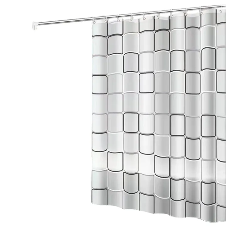 PEVA%20Waterproof%20Shower%20Curtain,Modern%20Bathroom%20Partition%20Curtain%20with%20Hooks,Geometric%20Plaid%20Pattern/Single%20Color%20Bath%20Curtains%20-%20Image%207