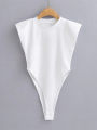 tops women Summer one-pieces bodycon bodysuit padded shoulder bodysuit black sleeveless body suits for women white. 