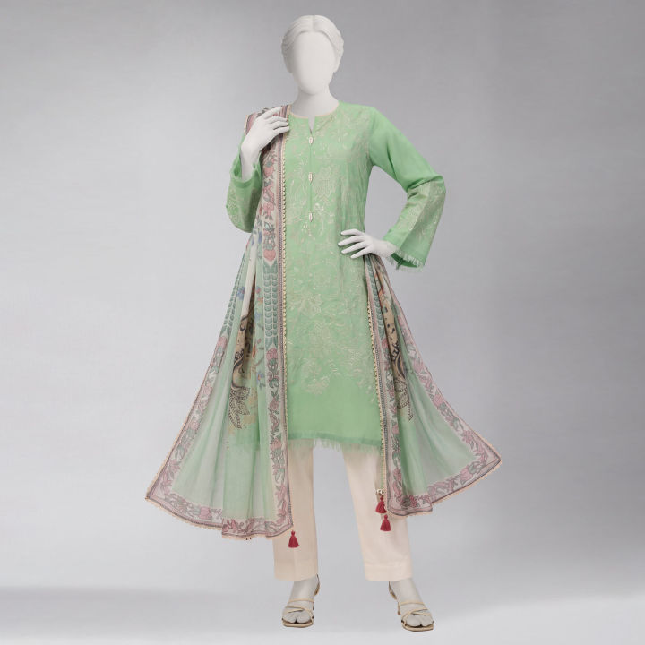 Junaid Jamshed - Green Lawn Embroidered  Women Unstitched 2 Piece Shirt Dupatta JDS-S-26-1366 MIRAAN-4