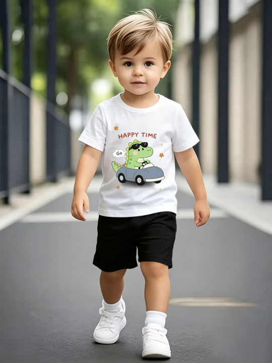 Cute Cool Dinosaur Print Boys Casual Set, Basic Boys Sport Two-Piece