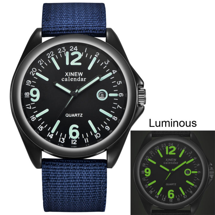 Man%E2%80%99s%20Luminous%20Fashion%20And%20Casual%20Versatile%20Canvas%20Strap%20Calendar%20Quartz%20Watch%20Basic%20Simple%20No%20Waterproof%20Black%20Round%20Dial%20Reloj%20-%20Image%204