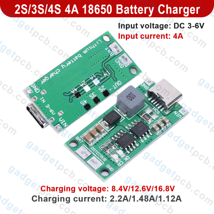 Multi-Cell 2S/3S/4S 4A Boost Charging Module Type-C USB 2S BMS 3S BMS 4S BMS Lithium Li-ion Battery Charging Protection Board 8.4V 12.6V 16.8V Step-Up Power Module