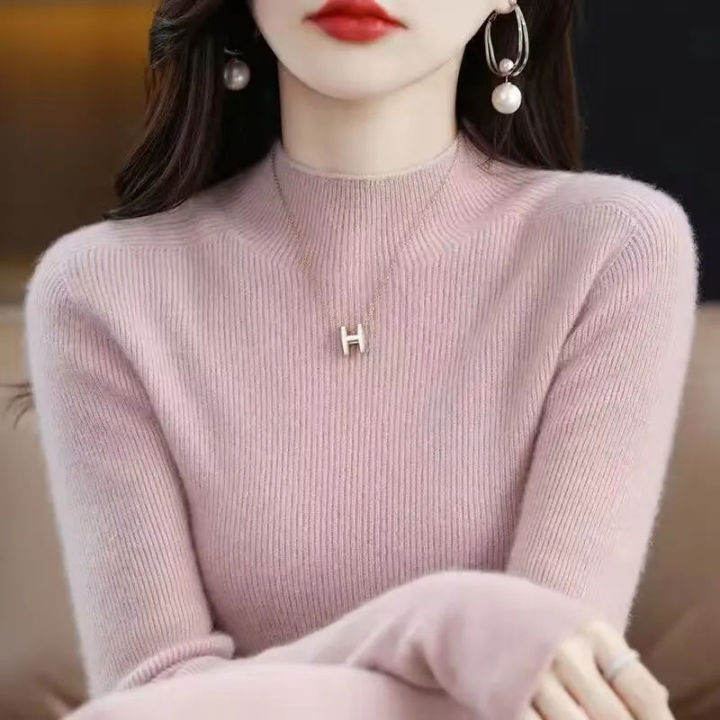 Solid%20Half%20Turtleneck%20Knit%20Sweater%20Women%20Autumn%20Winter%20Korean%20Long%20Sleeve%20Pullovers%20Fashion%20All%20Match%20Thick%20Warm%20Slim%20Jumper%20New%20-%20Image%207