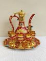 Vintage Turkish Coffee Pot with 6 Coffee Cups, Metal Turkish Tea Set Including Craft Tea Tray Teapot and Tea Cups for Wedding Gift. 