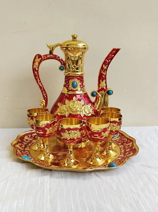 Vintage%20Turkish%20Coffee%20Pot%20with%206%20Coffee%20Cups,%20Metal%20Turkish%20Tea%20Set%20Including%20Craft%20Tea%20Tray%20Teapot%20and%20Tea%20Cups%20for%20Wedding%20Gift%20-%20Image%205