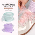 4cm Wide Fishtail Organza Shoelaces Wave Chiffen Yarn Bow Laces Beauty White Casual Sneaker DE Training Shoes Laces（1pairs）. 