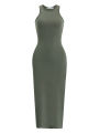 2026 Summer New Ins Hot Girl Open Back  Bodycon Cami Dress Slim Fit Women Midi Dresses Solid O-neck Sleeveless Frock. 