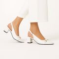Elegant Heels with Gold Accent Stylish Slingback Sandals Chic Pointed-Toe Sophisticated Block Heel Sandals. 