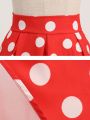 Summer Casual Women Midi Skirt Polka Dot High Waist Retro Vintage 50s Pleated Party Skirts. 