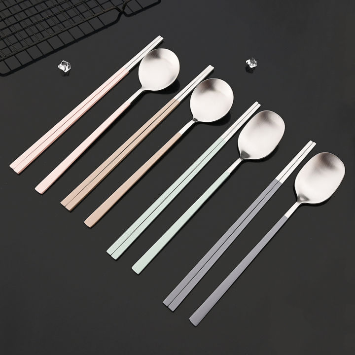 2/8Pcs Matte Dinnerware Set Dinner Spoon Sushi Chopsticks Flatware Western Stainless Steel Cutlery Party Kitchen Tableware