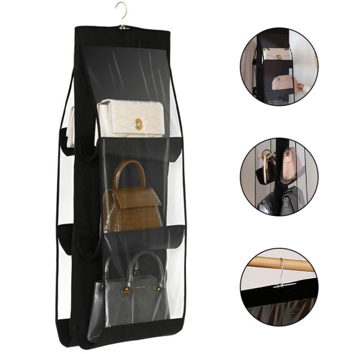 Black Handbag Hanging Organizer With Pockets Foldable Oxford