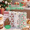 1roll Christmas Kitchen Paper Rolls - Thickened 3-Ply Heavy-Duty Disposable Cloths, Rags with Festive, Continuous Roll for Home. 