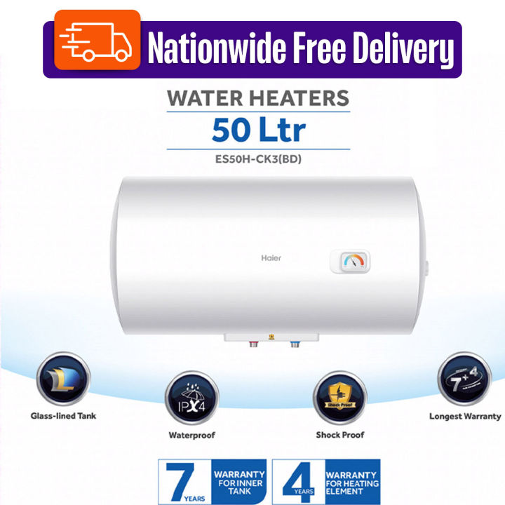 Haier 50 Liters Water Heater/Geyser (Horizontal) (ES50H-CK3(BD)) with Free Delivery