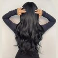 New fashion selling synthetic fiber wig female air bangs long curly hair big wave temperament repair face wig head set. 