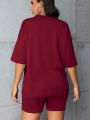 Plus Size Fashionable All-Match Shorts Short-Sleeved Suit Queen Letter Print Simple and Comfortable Two-Piece Suit 2024 New.