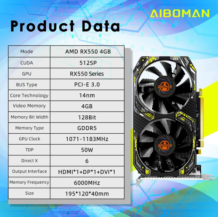 AIBOMAN%20Gamer%20Black%20Yellow%20AMD%20RX550%204GB%20GDDR5%20Graphics%20Card%20128Bit%20Dual%20Fan%20Computer%20Assembly%20Accessories%20Electric%20Office%20Games%20-%20Image%202