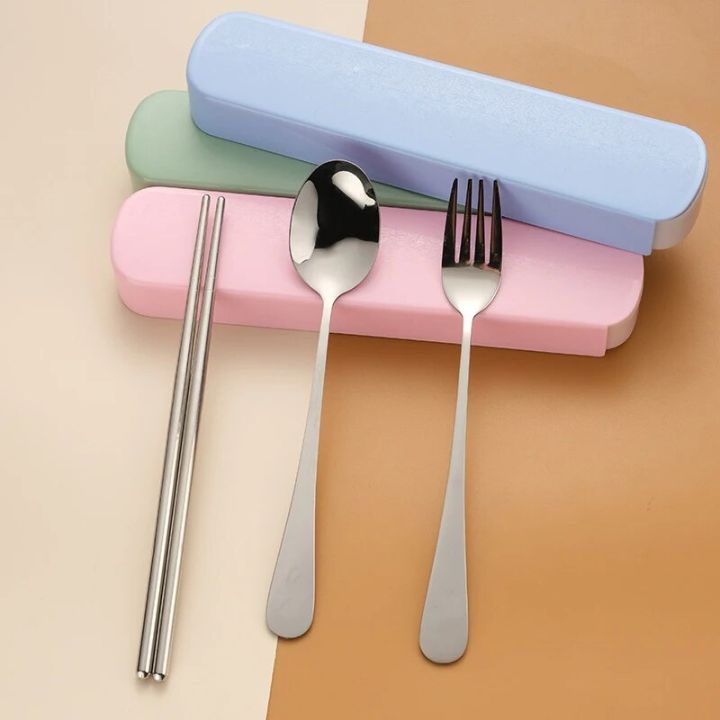 1set Household Stainless Steel Portable Tableware Chopsticks Spoons Forks Two/Three Piece Set with Box