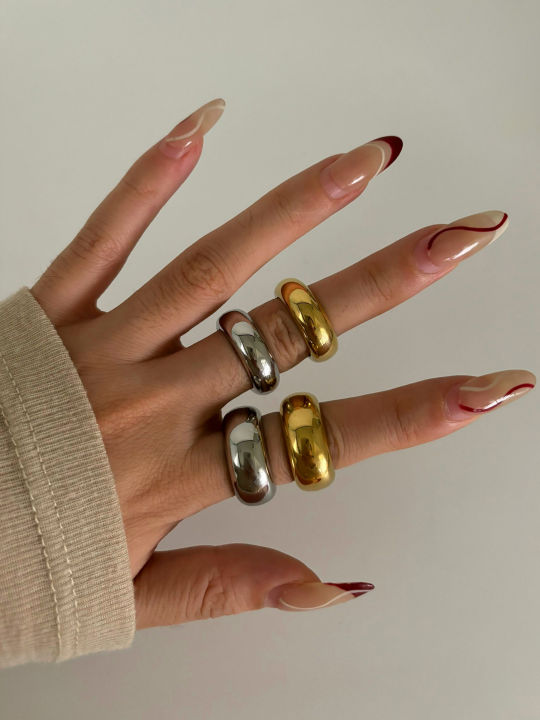 Peri'sbox 8mm 10mm High Polish 18K Gold Plated Round Chunky Rings for Women Men Smooth Stainless Steel Minimalist Party Jewelry