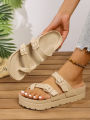 Women's Summer Casual Simple Buckle-Adjustable Thick-Soled Comfortable Eva One-Piece Flat Slip-On Slippers Suitable for Home and Outdoor Beach Use. 