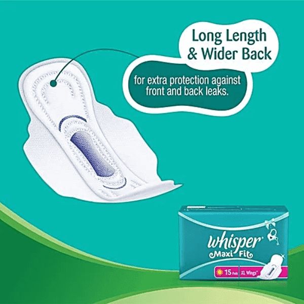 Whisper%20Maxi%20Fit%20Sanitary%20Pads%20(L+%20Wings)%2015%20Pads%20-%20Image%202