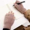 Women Lovely Winter Fingerless Thicken Warm Gloves-Girls Fashion Screen Fingerless Trendy woolen Gloves. 