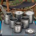 Tiartisan Tatinium Camping Mug Hiking Tableware Fodable Handle Coffee Cups with Lids Lightweight Frosted Cup Mugs. 