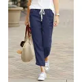 Autumn Cotton Women's Pants Y2K Black Drawstring Elastic Waist Casual Pants Female Loose Fashion Elegant Ladies Bottom. 